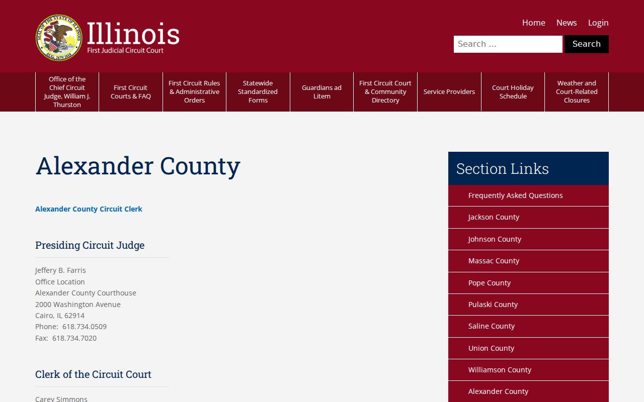 Alexander County criminal history First Circuit court directory