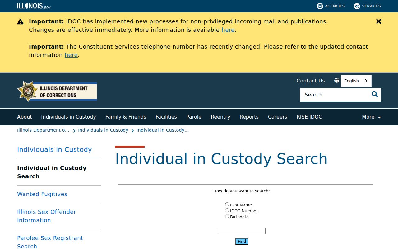 Alexander County criminal history IDOC custody search